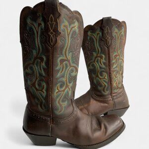 Justin Boots Women's 8.5 Turquoise Leather Western Cowboy Cowgirl Square Toe